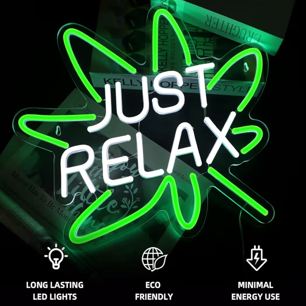Just Relax LED Neon Wall Sign Green Leaf Room Decor Light ⚡️LIMITED SALE⚡️ - Picture 2 of 6
